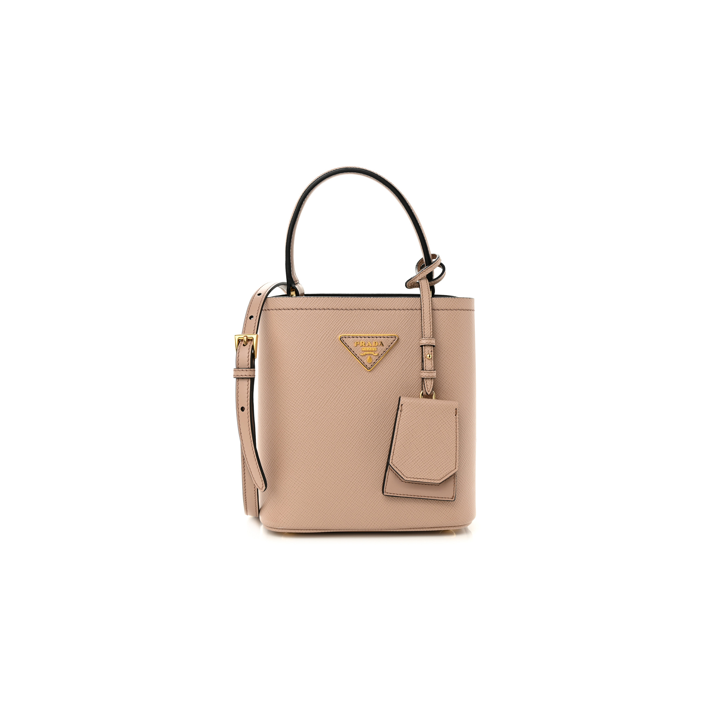 Pra*a saffiano cuir calfskin small panier bucket bag cipria 1ba217 (18*17*10.5cm)